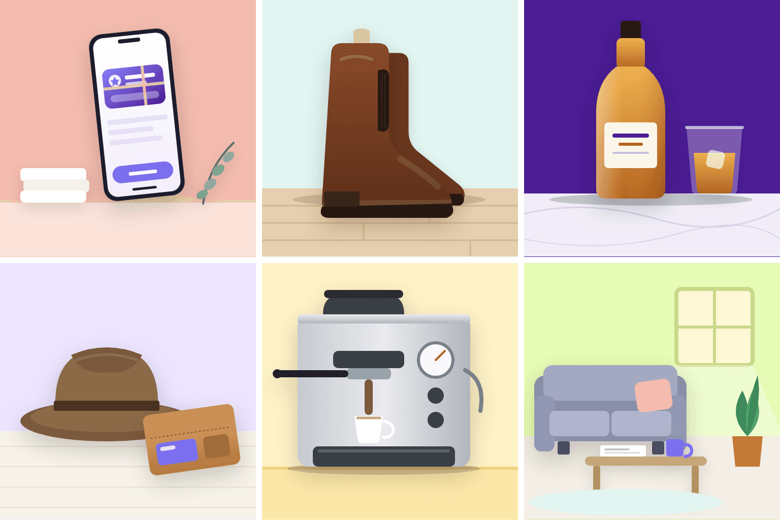 Collage of last-minute Father's Day gift ideas: a gift card on a phone, leather boots, Australian whisky, a wallet and hat, an espresso machine and a freshly cleaned living room