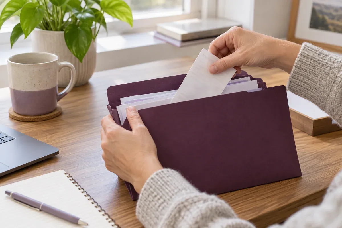 Household paperwork being kept together in a document folder.
