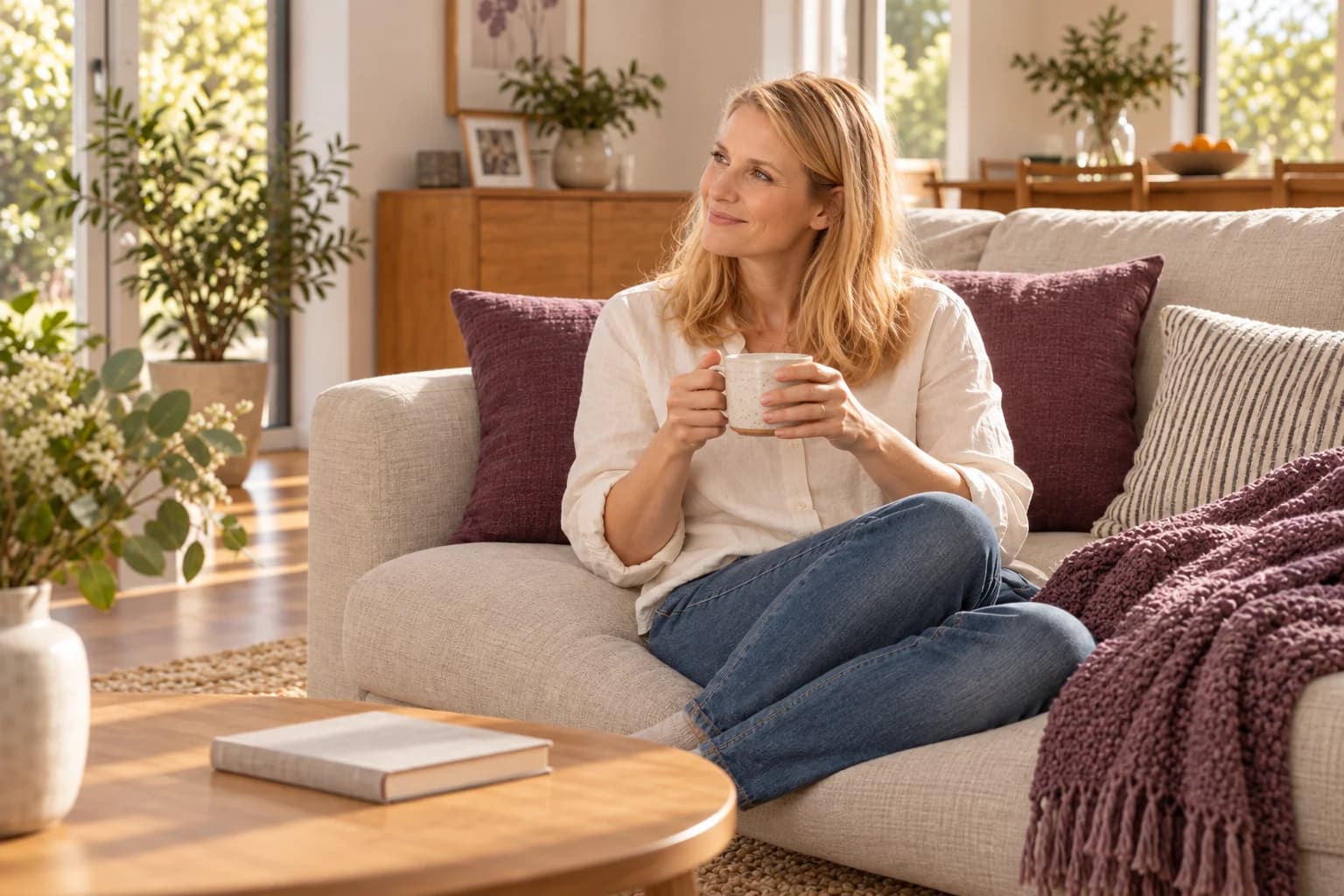 AI concept using the original media-pack homeowner enjoying a quiet cup of tea at home