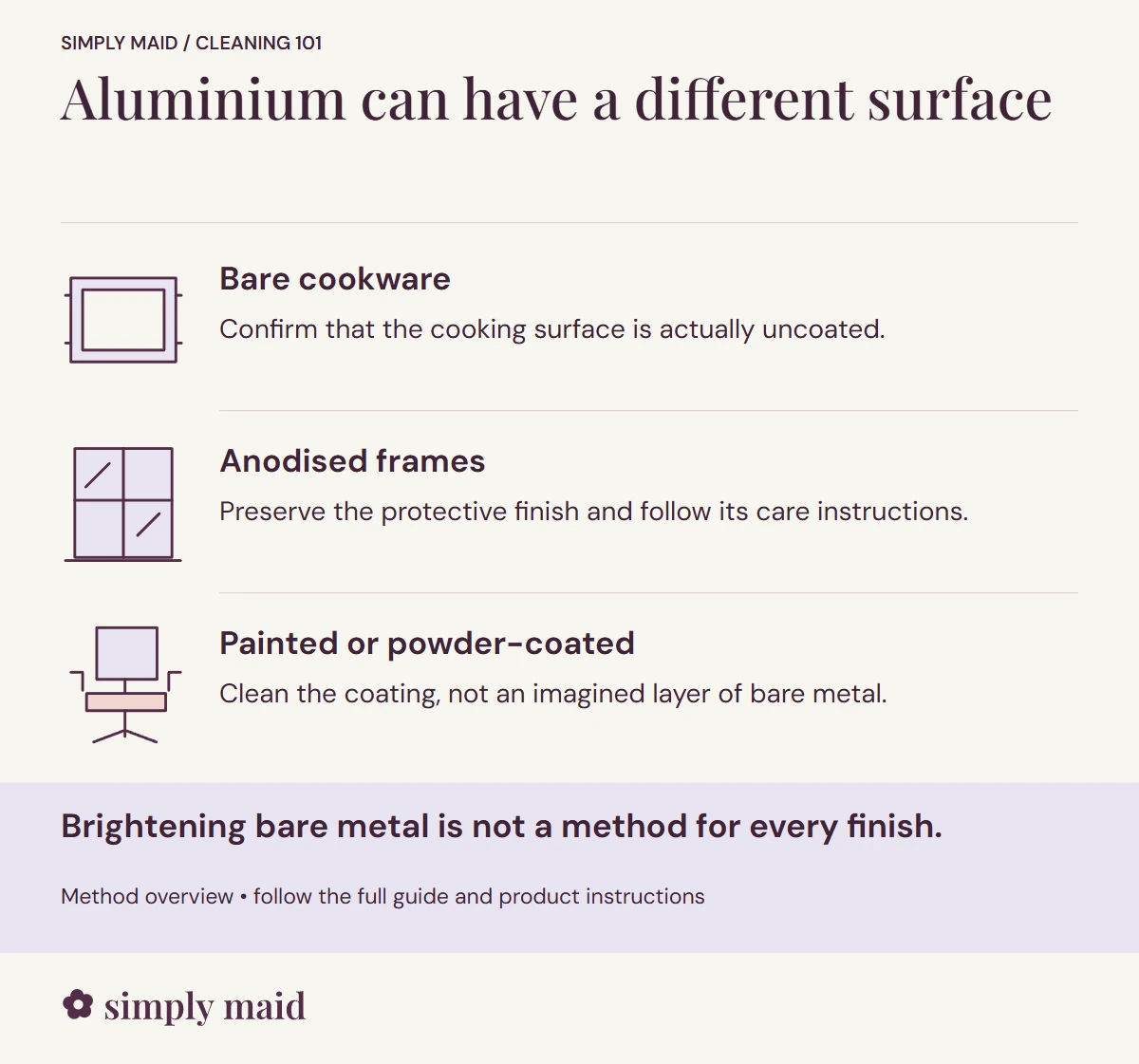Aluminium can have a different surface. Brightening bare metal is not a method for every finish.